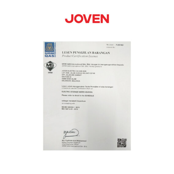 Joven Storage Water Heater Cert